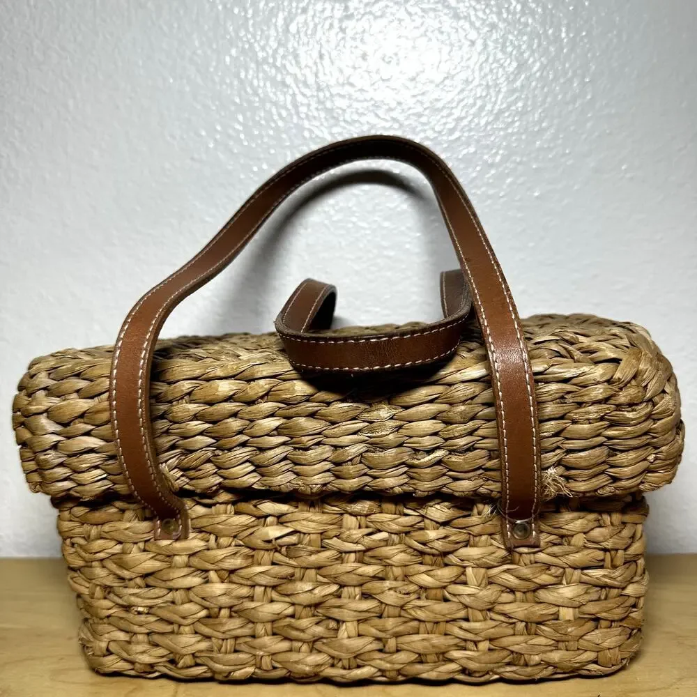 Kate Spade New York Picnic Bag Wicker Basket Box Rattan Handwoven Tan